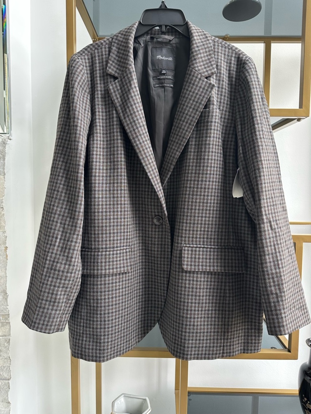 Madewell Brown and Gray Houndstooth Single-Button Blazer